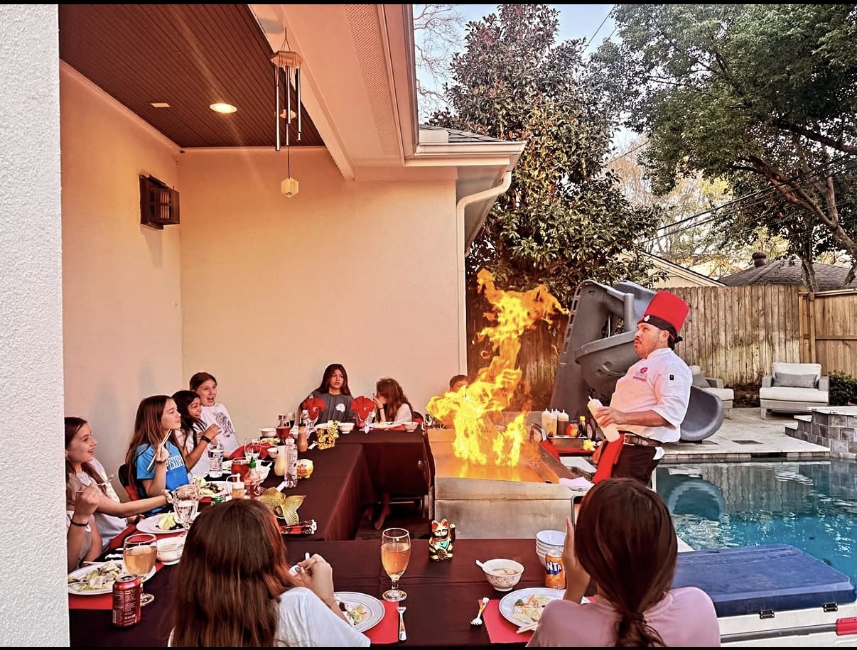 Poolside hibachi cooking and dinner